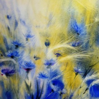 Peinture intitulée "Bleuets" par Anita Bruzzo, Œuvre d'art originale, Aquarelle