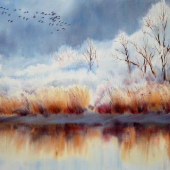 Painting titled "Migration" by Anita Bruzzo, Original Artwork, Watercolor