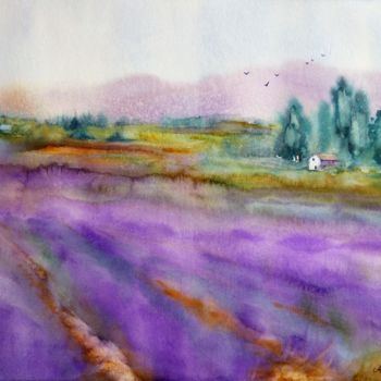 Painting titled "Horizon violet" by Anita Bruzzo, Original Artwork, Watercolor