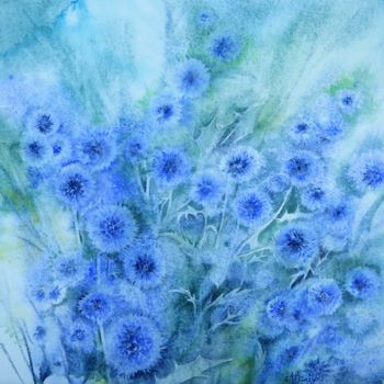 Painting titled "Echinops" by Anita Bruzzo, Original Artwork, Watercolor