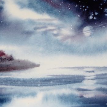 Peinture intitulée "Nuit de lune" par Anita Bruzzo, Œuvre d'art originale, Aquarelle