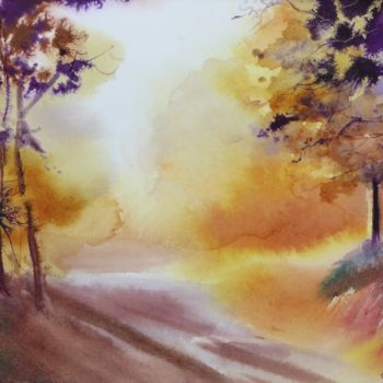 Painting titled "Clairière" by Anita Bruzzo, Original Artwork, Watercolor