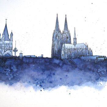 「Skyline Cologne」というタイトルの絵画 Anita Burnazによって, オリジナルのアートワーク, 水彩画