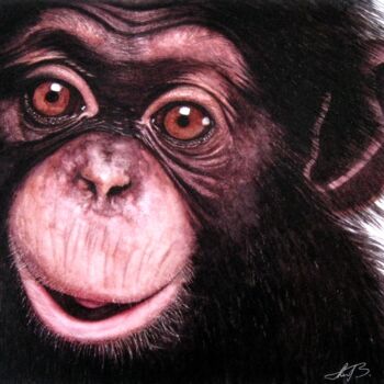 Schilderij getiteld "Monkey - Chimpanzee…" door Anita Burnaz, Origineel Kunstwerk, Tempera