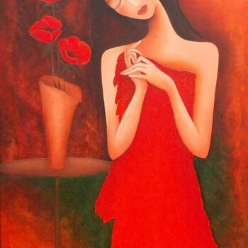 Painting titled "evening with poppies" by Anita Burnaz, Original Artwork