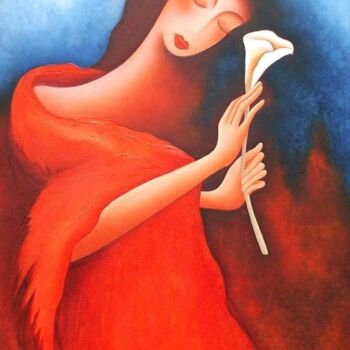 Painting titled "woman with a calla" by Anita Burnaz, Original Artwork