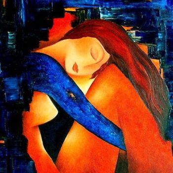 Painting titled "blue night" by Anita Burnaz, Original Artwork