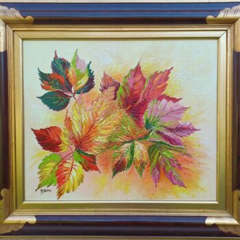 Painting titled "Feuilles d'automne" by Anita Setti, Original Artwork, Oil Mounted on Wood Stretcher frame