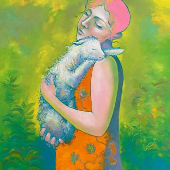 Painting titled "Lamb" by Anita Zotkina, Original Artwork, Oil