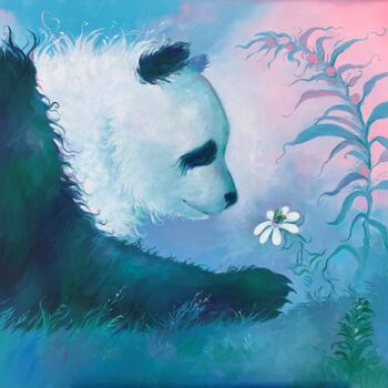 Schilderij getiteld "Panda and Bee" door Anita Zotkina, Origineel Kunstwerk, Olie