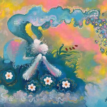 Painting titled "Easter Rabbit" by Anita Zotkina, Original Artwork, Oil