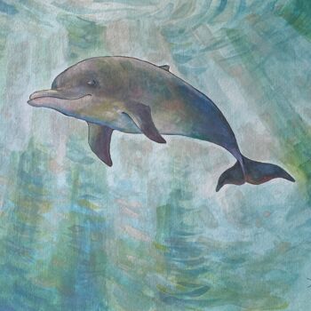 Drawing titled "Dolphin" by Anita Zotkina, Original Artwork, Watercolor