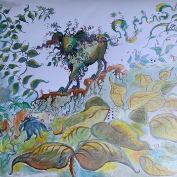 Dessin intitulée "Jungle being" par Anita Zotkina, Œuvre d'art originale, Aquarelle
