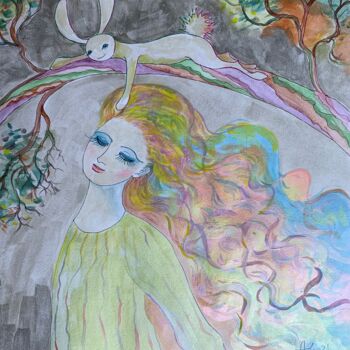 Dessin intitulée "While rabbit inspir…" par Anita Zotkina, Œuvre d'art originale, Aquarelle