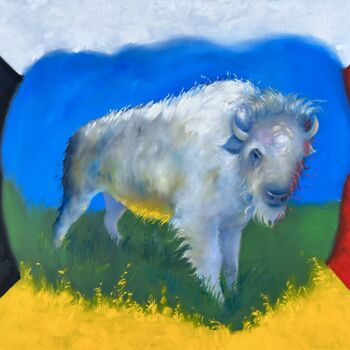 Painting titled "White buffalo" by Anita Zotkina, Original Artwork, Oil