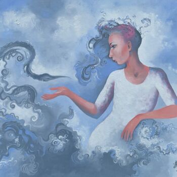 Painting titled "In the clouds" by Anita Zotkina, Original Artwork, Oil