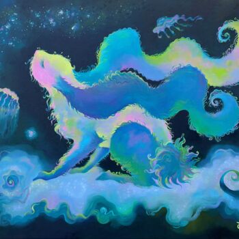 Painting titled "Space Rabbit" by Anita Zotkina, Original Artwork, Oil