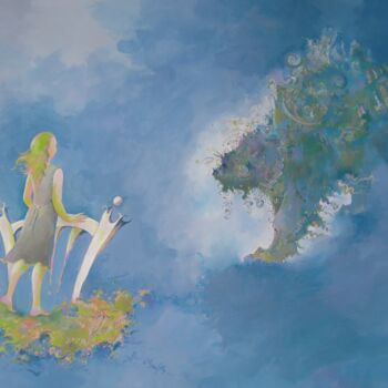 Painting titled "Blue Neighbor" by Anita Zotkina, Original Artwork, Acrylic