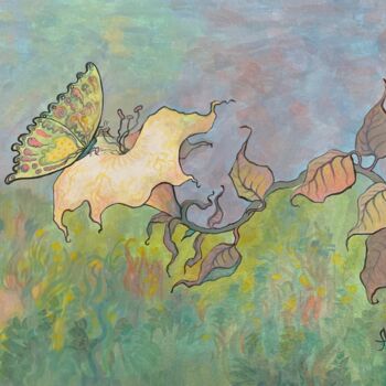 Painting titled "Butterfly and Flower" by Anita Zotkina, Original Artwork, Watercolor