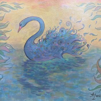 Tekening getiteld "Blue Swan" door Anita Zotkina, Origineel Kunstwerk, Aquarel