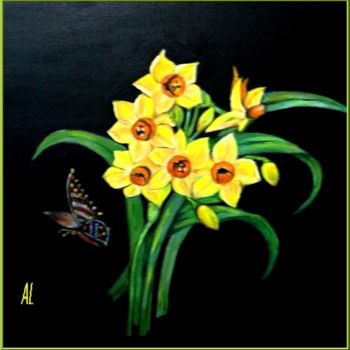 Painting titled "Narcisses" by Anita Lamberti, Original Artwork, Oil