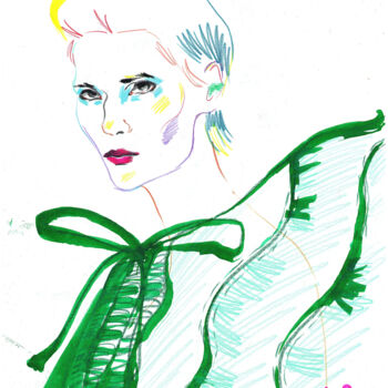 Disegno intitolato "Woman fashion portr…" da Anja Rudko, Opera d'arte originale, Matite colorate