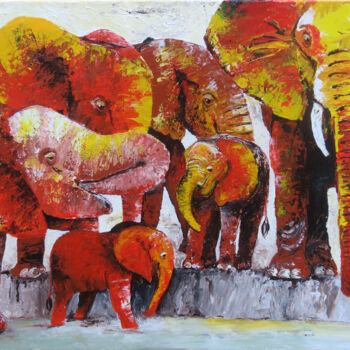 Pintura titulada "Elefanten beim Schl…" por Anja Semling, Obra de arte original, Acrílico Montado en Bastidor de camilla de…