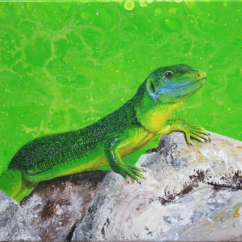 Malerei mit dem Titel "Smaragdeidechse I K…" von Anja Semling, Original-Kunstwerk, Acryl Auf Keilrahmen aus Holz montiert
