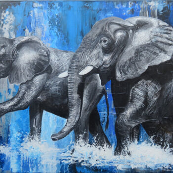 绘画 标题为“Elefanten-Duo I Afr…” 由Anja Semling, 原创艺术品, 丙烯 安装在木质担架架上