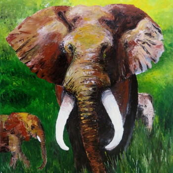 Painting titled "Elefantebulle I Afr…" by Anja Semling, Original Artwork, Acrylic Mounted on Wood Stretcher frame