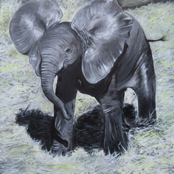 Schilderij getiteld "Elefantenwaise im H…" door Anja Semling, Origineel Kunstwerk, Acryl Gemonteerd op Frame voor houten bra…