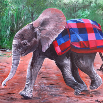 Malerei mit dem Titel "Barsilinga I Elepha…" von Anja Semling, Original-Kunstwerk, Acryl Auf Keilrahmen aus Holz montiert