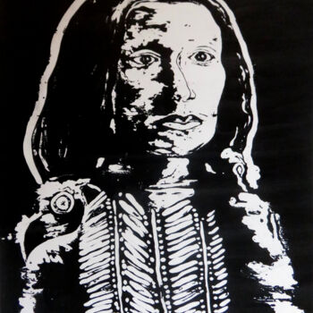Malerei mit dem Titel "Sitting Bull" von Anja Semling, Original-Kunstwerk, Tinte Auf Karton montiert