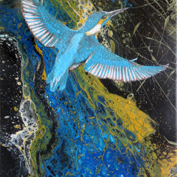 Painting titled "Eisvogel am Kaisers…" by Anja Semling, Original Artwork, Acrylic Mounted on Wood Stretcher frame
