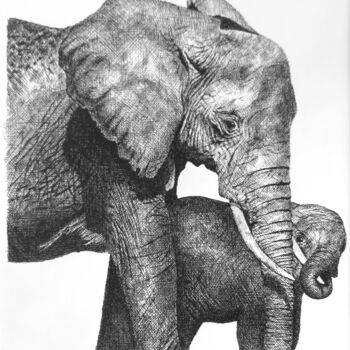 Drawing titled "Edle Elefantenkuh m…" by Anja Semling, Original Artwork, Ink