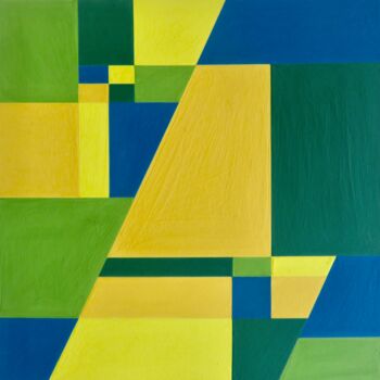 Malerei mit dem Titel "Blau + Gelb = Grün" von Anja Semling, Original-Kunstwerk, Acryl