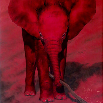 Pittura intitolato "Roter Elefant in Ke…" da Anja Semling, Opera d'arte originale, Acrilico Montato su Cartone