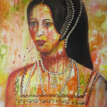 Malarstwo zatytułowany „Anne Boleyn” autorstwa Anja Semling, Oryginalna praca, Akryl Zamontowany na Drewniana rama noszy