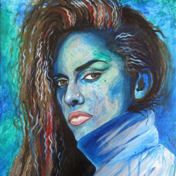 Painting titled "Pete Burns, Androgyn" by Anja Semling, Original Artwork, Acrylic Mounted on Wood Stretcher frame