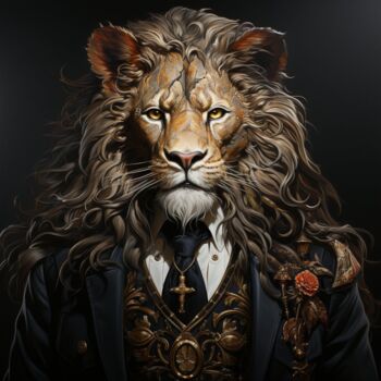 Arte digital titulada "LION ANTHROPOMORPHI…" por Anki, Obra de arte original, Imagen generada por IA Montado en Aluminio