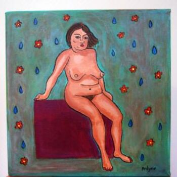 Painting titled "Femme sur fond vert" by An Lyne, Original Artwork