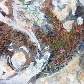 Painting titled "Cracks in the rock" by Ann Dunbar, Original Artwork, Watercolor Mounted on Cardboard