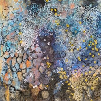 Malarstwo zatytułowany „Water symphony” autorstwa Ann Dunbar, Oryginalna praca, Haft Zamontowany na Drewniana rama noszy