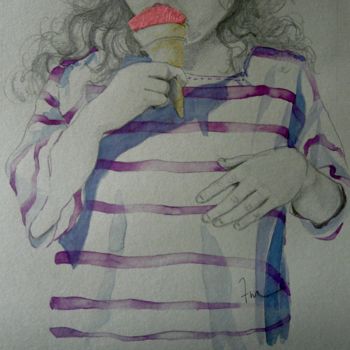 图画 标题为“Vanille-fraise” 由Ann Masseaut-Franchet, 原创艺术品, 石墨