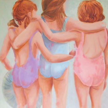 Painting titled "Petites cousines" by Ann Masseaut-Franchet, Original Artwork, Oil Mounted on Wood Stretcher frame