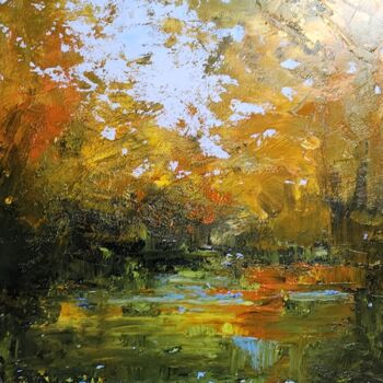 Painting titled "Autumn Lake" by Ann Mccallister, Original Artwork, Acrylic