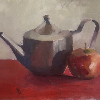 Painting titled "Kettle" by Anna, Original Artwork, Oil Mounted on Cardboard