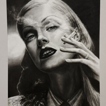 Drawing titled "Interview /Интервью" by Anna Agasieva, Original Artwork, Charcoal Mounted on Cardboard