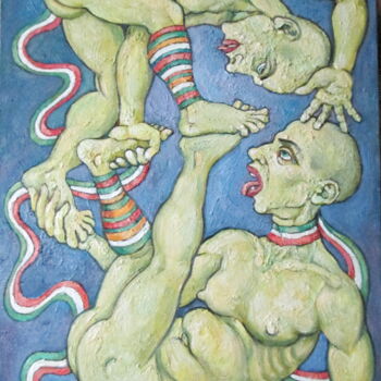 Schilderij getiteld "Над и под" door Anna Iaguzhinskaia, Origineel Kunstwerk, Olie