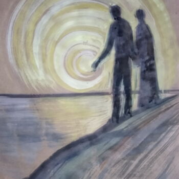 Картина под названием "На закате" - Анна Ягужинская, Подлинное произведение искусства, Акварель